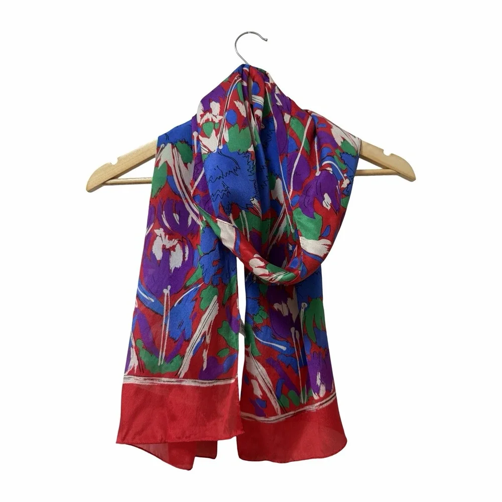 Vintage Echo Nordstrom Colorful Botanical Print Silk Scarf Made In Japan Retro
